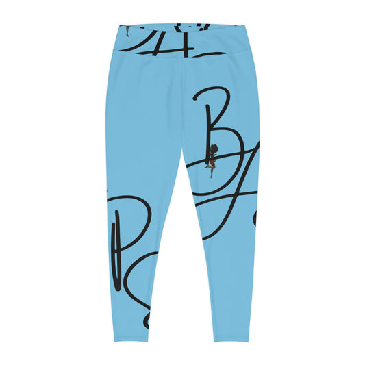 B.A.p.S-Plus Size Leggings — blue Script Monogram All-Over Print