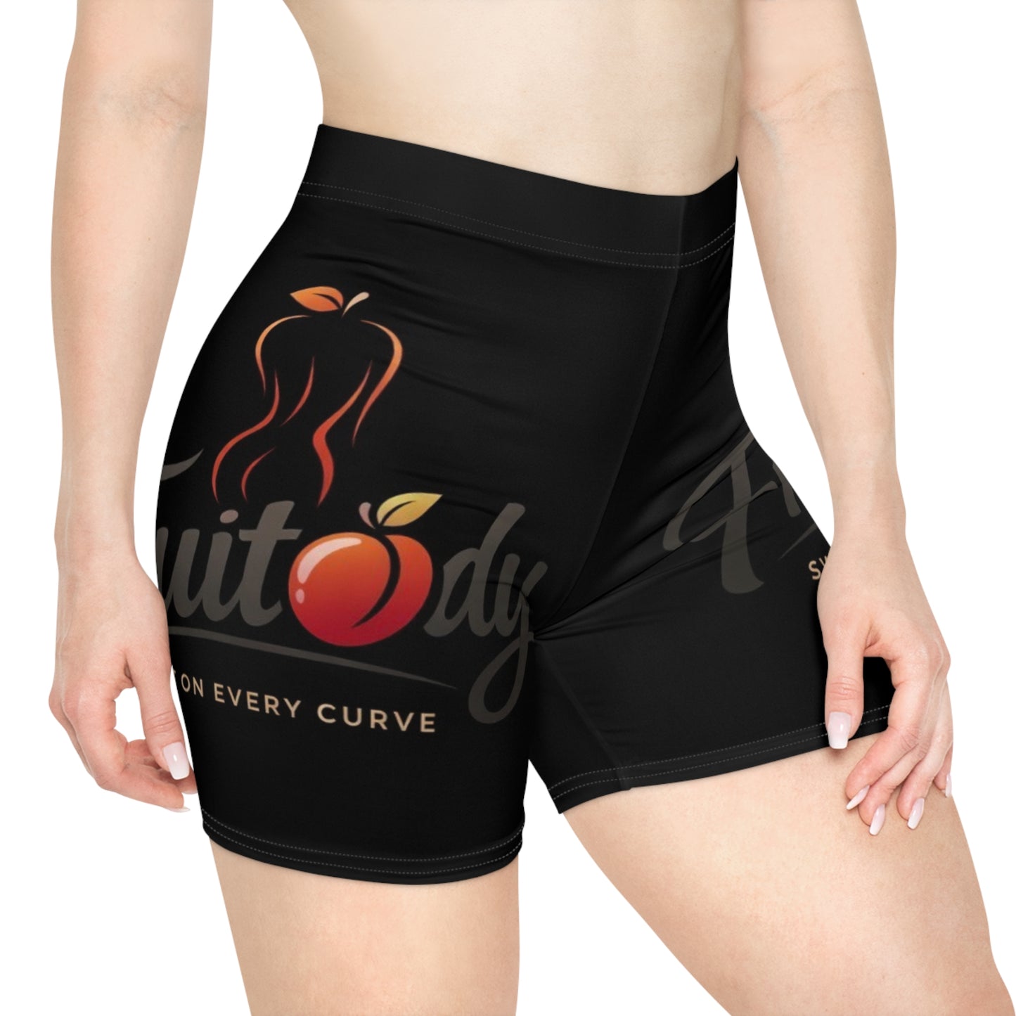 Fruitbody Apple- Women’s Biker Shorts — 'Fruitbody' Peach Graphic Activewear