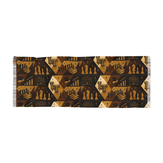 L&T-Autumn Chess Pattern Scarf — Warm Geometric Chessboard Design