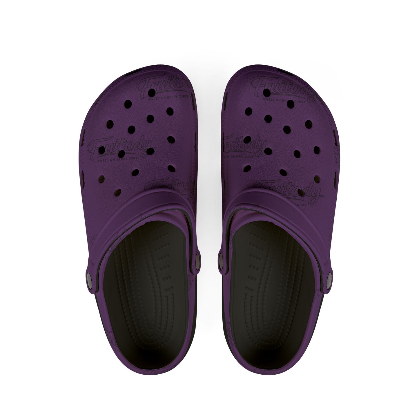 Grape FRUITODY-Foam Clogs — Comfortable Slip-On Shoes with All-Over Logo Print