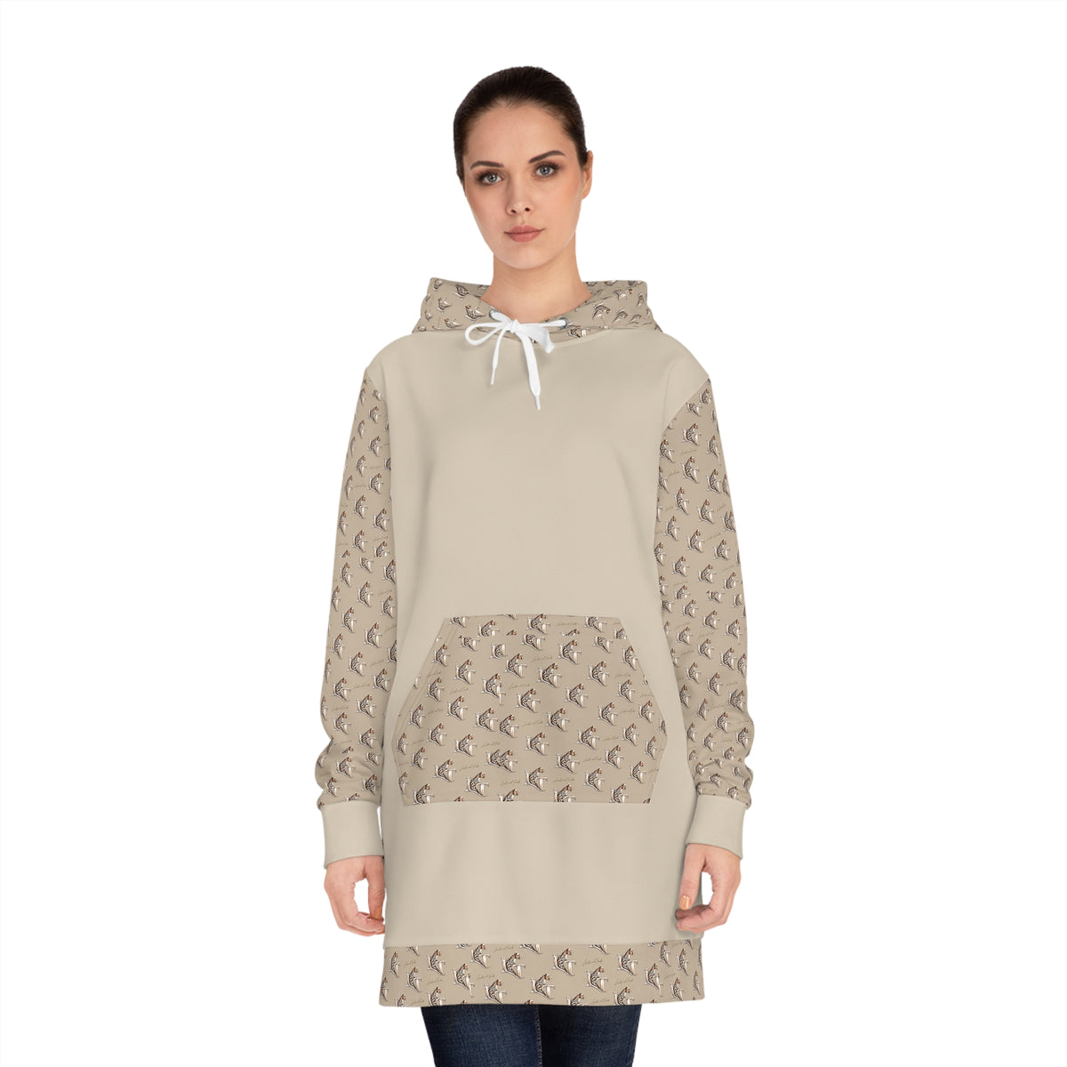 LT Beige Mini Dachshund Pattern Hoodie Dress — Cozy Dog Lover AOP