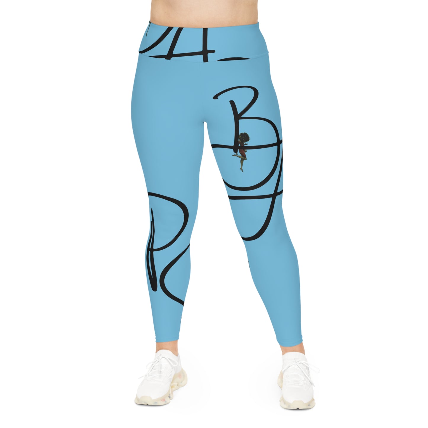 B.A.p.S-Plus Size Leggings — blue Script Monogram All-Over Print