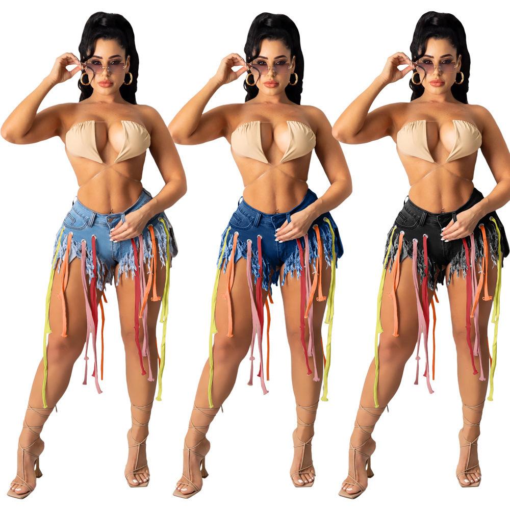 High Elasticity Denim Shorts with Drawstrings