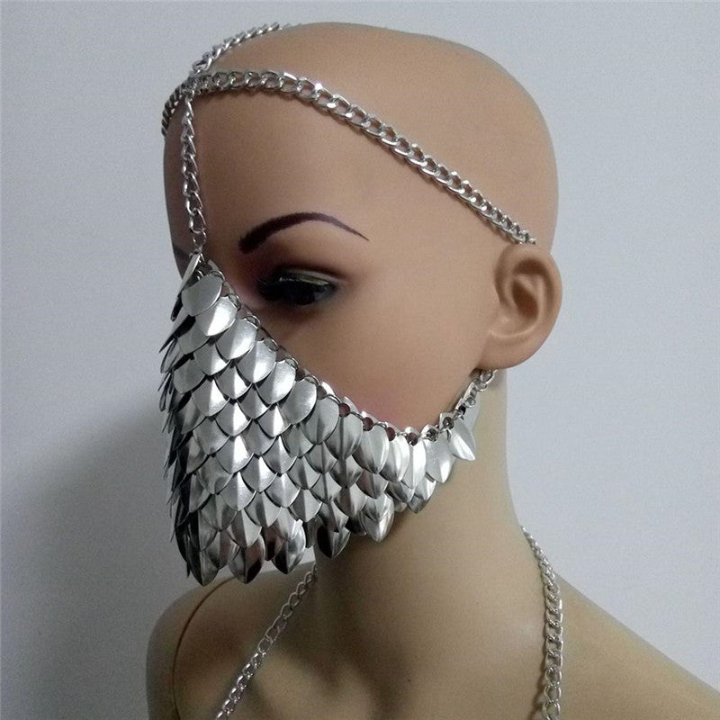 New Women's Punk Alloy Head Chain with Mask Design