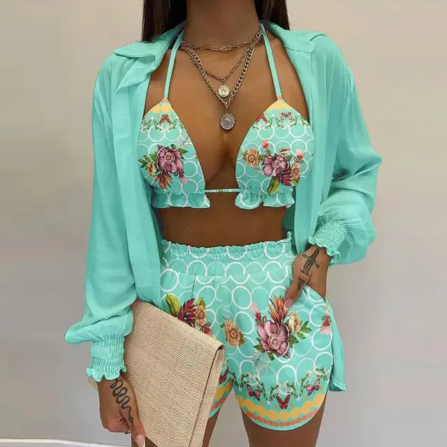 2026 Summer Women's Sexy Three-Piece Beach Outfit