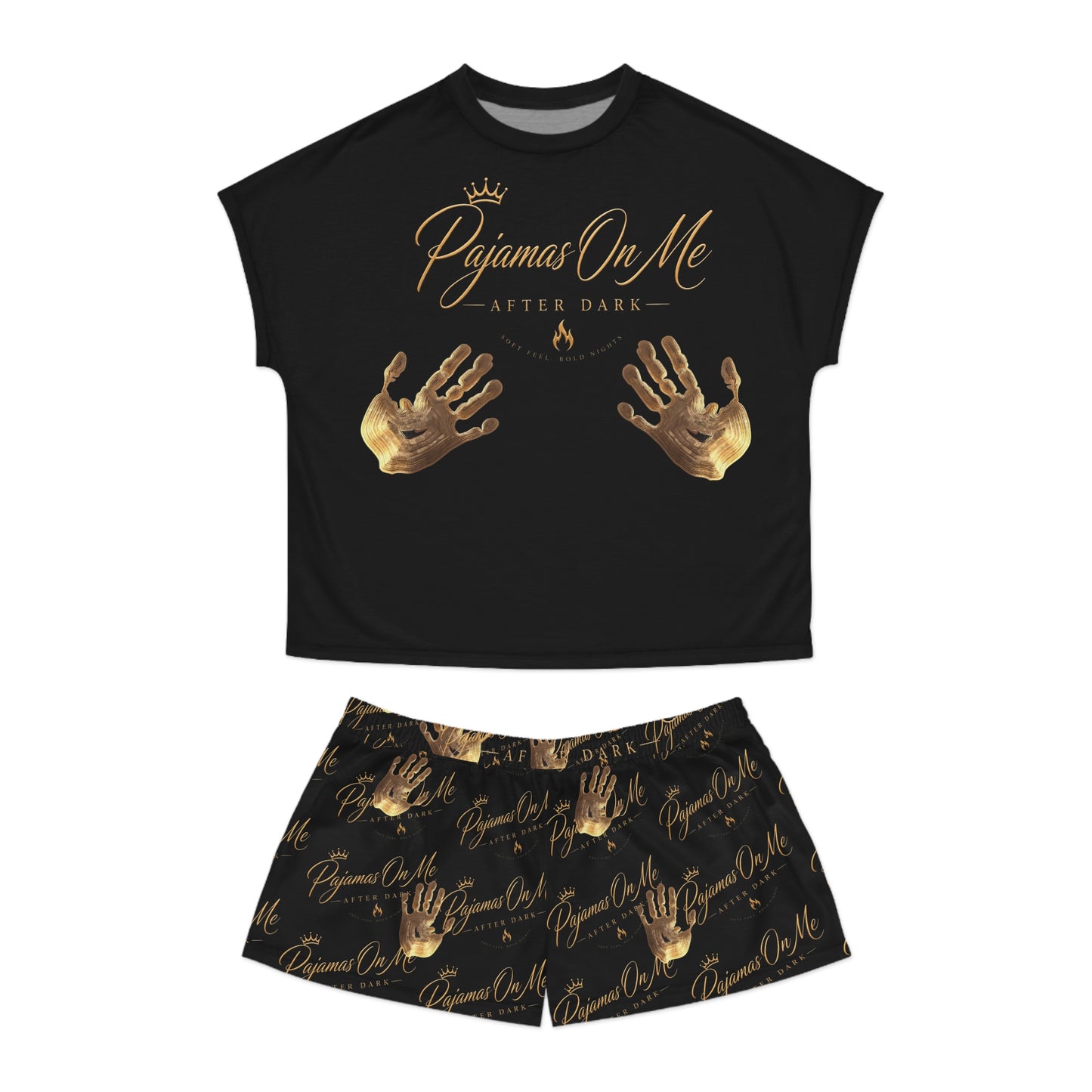 Pajamas On Me Women's Short Pajama Set — Black & Gold Handprint Sleepwear