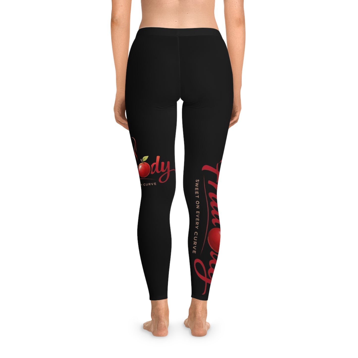 Fruitody Black Graphic apple Leggings — "Fruitody" Logo All-Over Print
