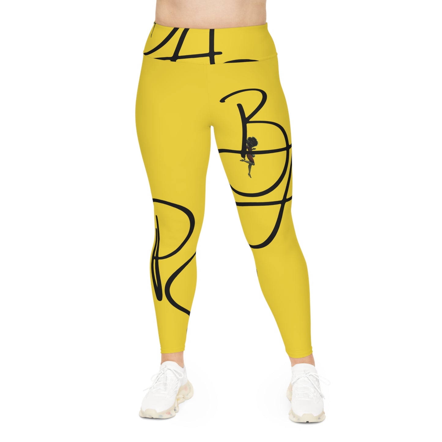 B.A.p.S-Plus Size Leggings — yellow Script Monogram All-Over Print