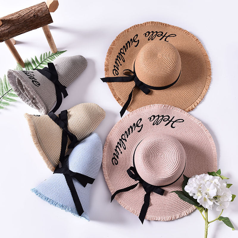 Embroidered Sun Hat for Women - Beach Wide Brim