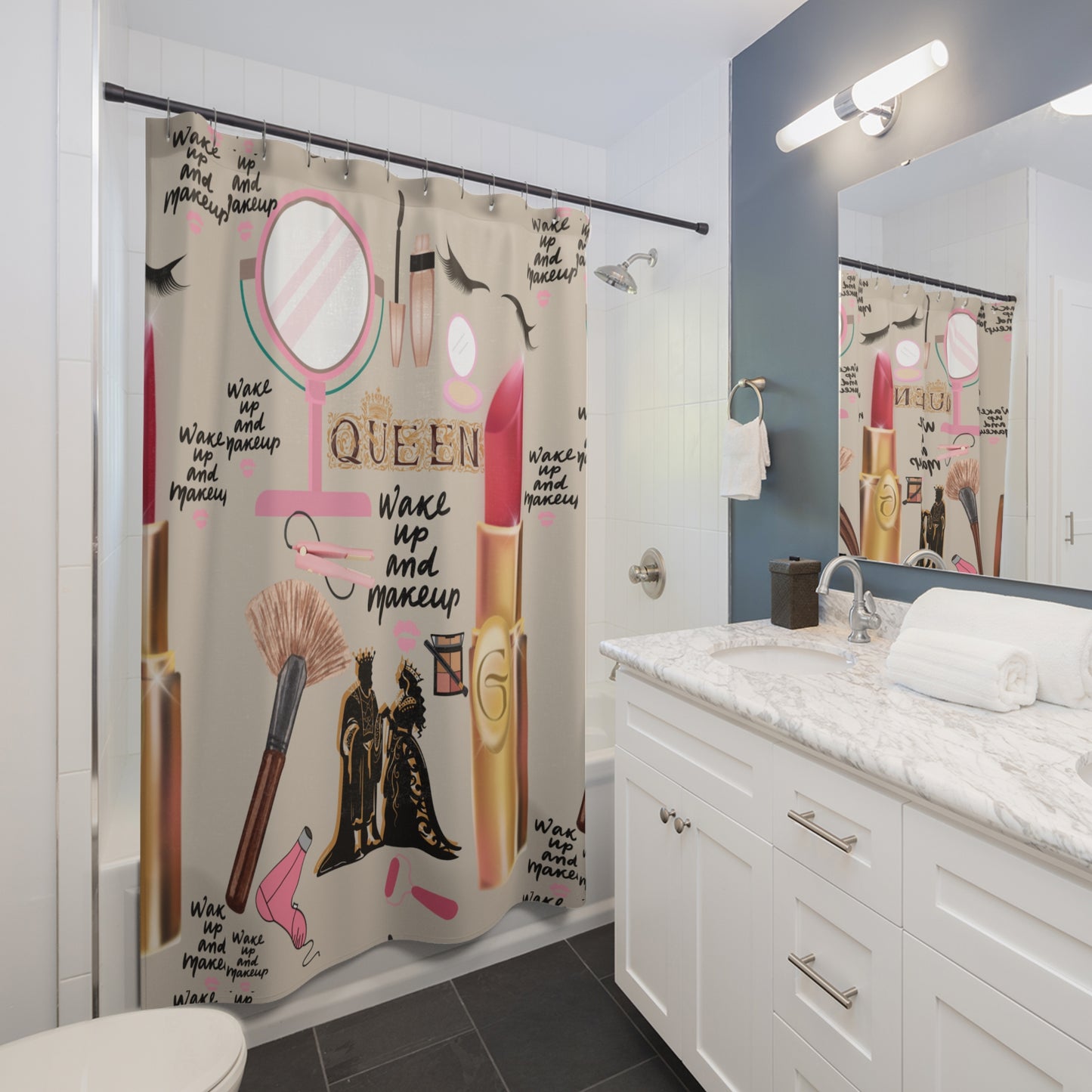 Glam Queen Shower Curtain - Stylish Bathroom Decor, Makeup Art, Gift for Makeup Lovers, Unique Home Accents, Beauty Inspiration