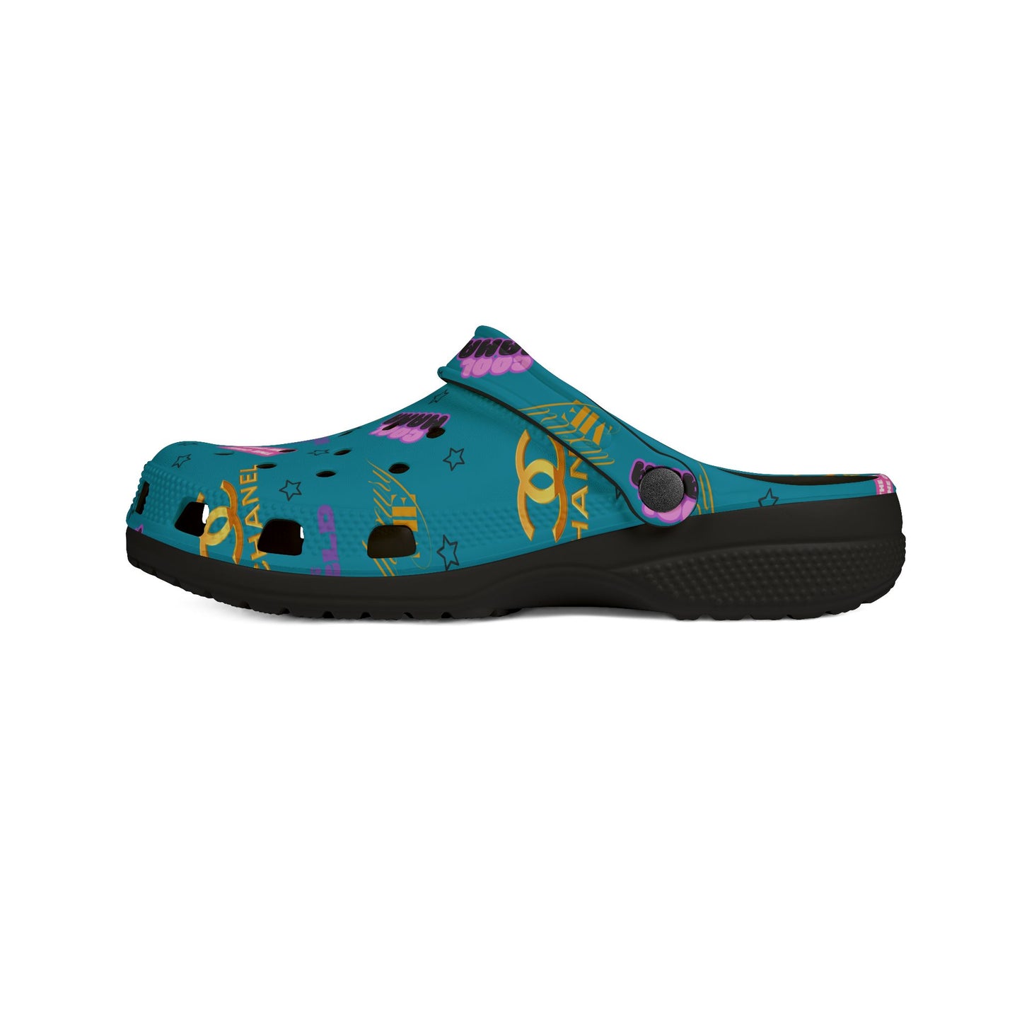 Tomika Patterned Foam Clogs - Teal Designer-Inspired Cosmetic Print