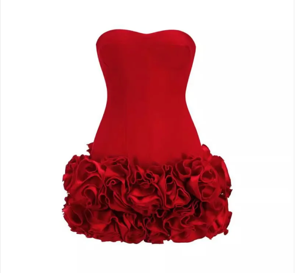Red Slimming Floral Dress