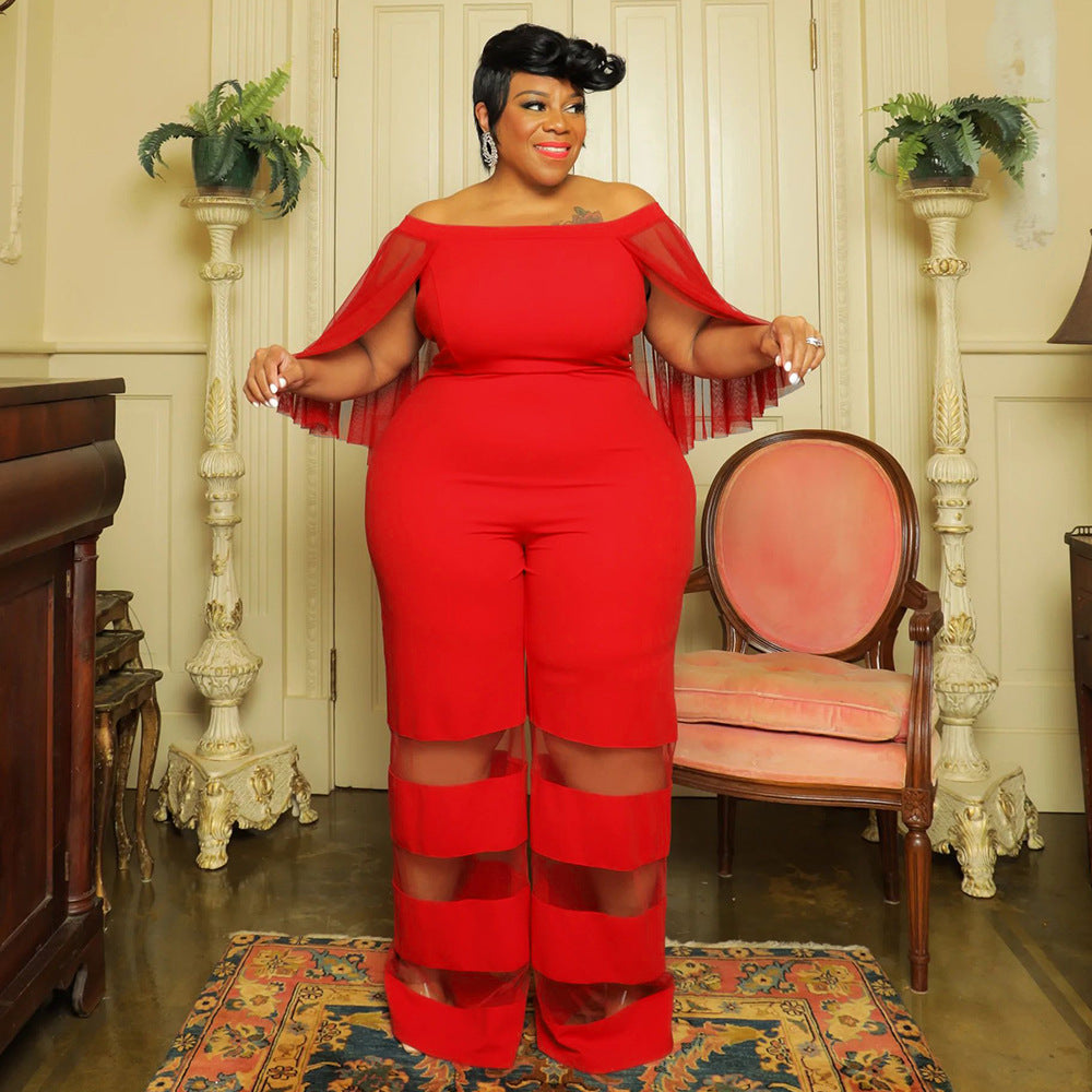Elegant Plus Size Women’s Mesh Patchwork Jumpsuit