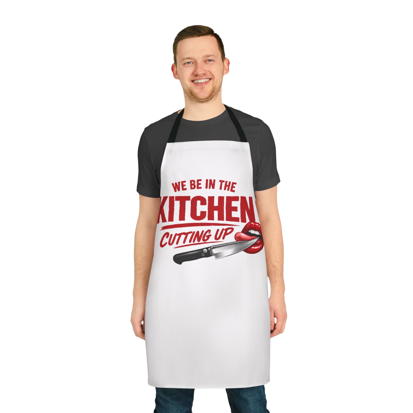 We Be In The Kitchen Cutting Up Apron — Funny Chef Cooking Apron with Knife & Lips Design