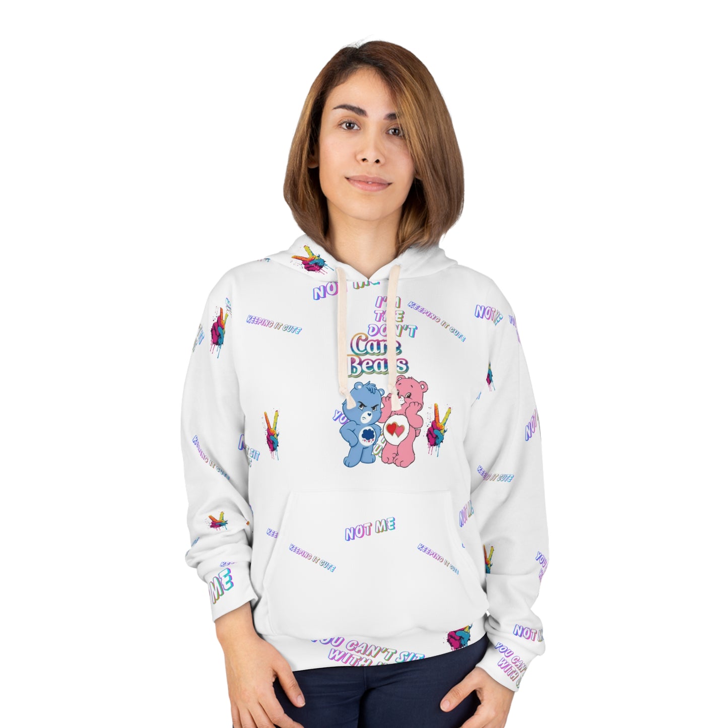 I don’t Care Bears Graphic Hoodie — All-Over Print Pullover