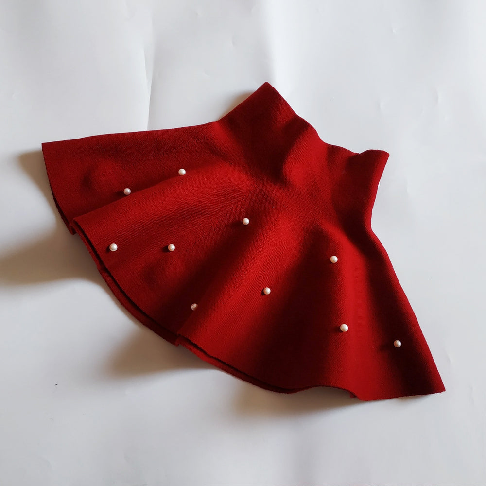 High Waist Knitted Pearl Umbrella Skirt for Girls