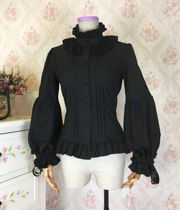 Gothic Vintage Lolita Dress with Lace Blouse and Sleeves