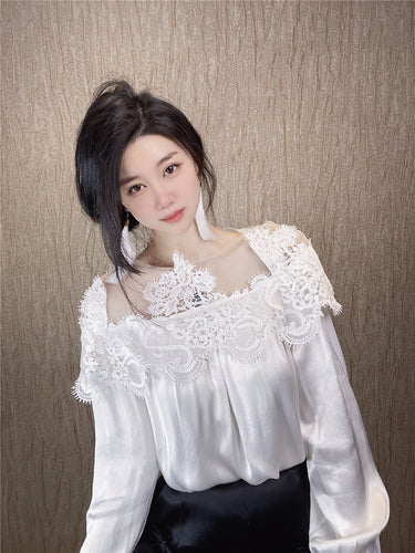 2026 Off-Shoulder Satin Silk Mesh Blouse for Women