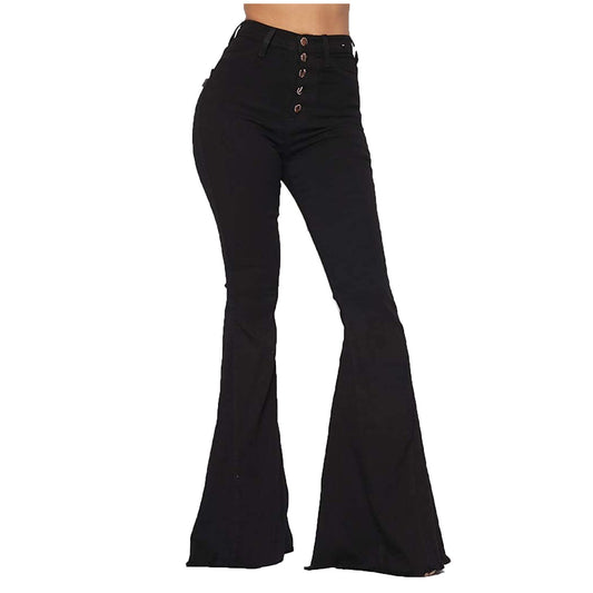 High Waist Buttoned Flared Denim Pants