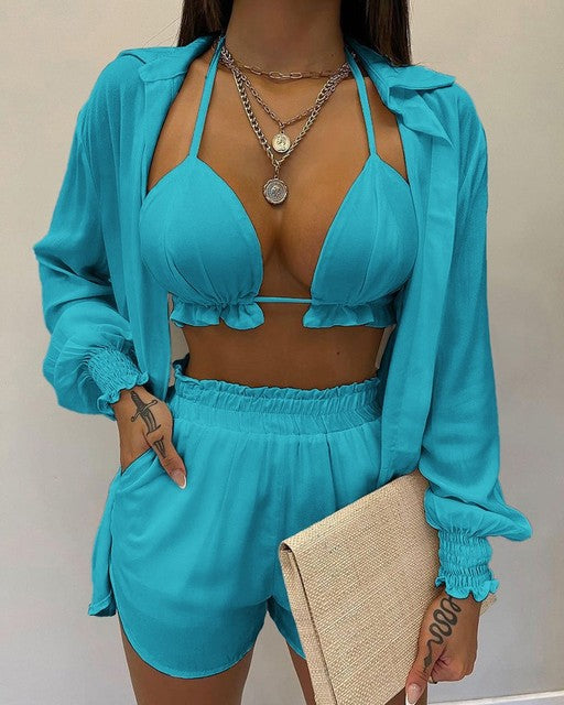 2026 Summer Women's Sexy Three-Piece Beach Outfit