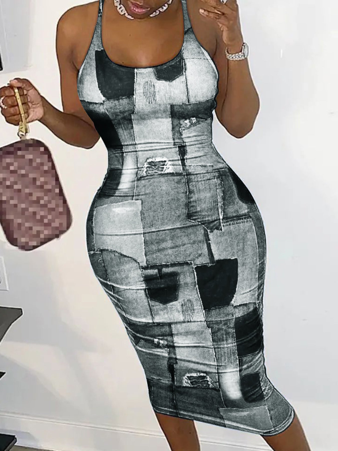 Comfortable Slim Fit Women's Multicolor Grid Dresses
