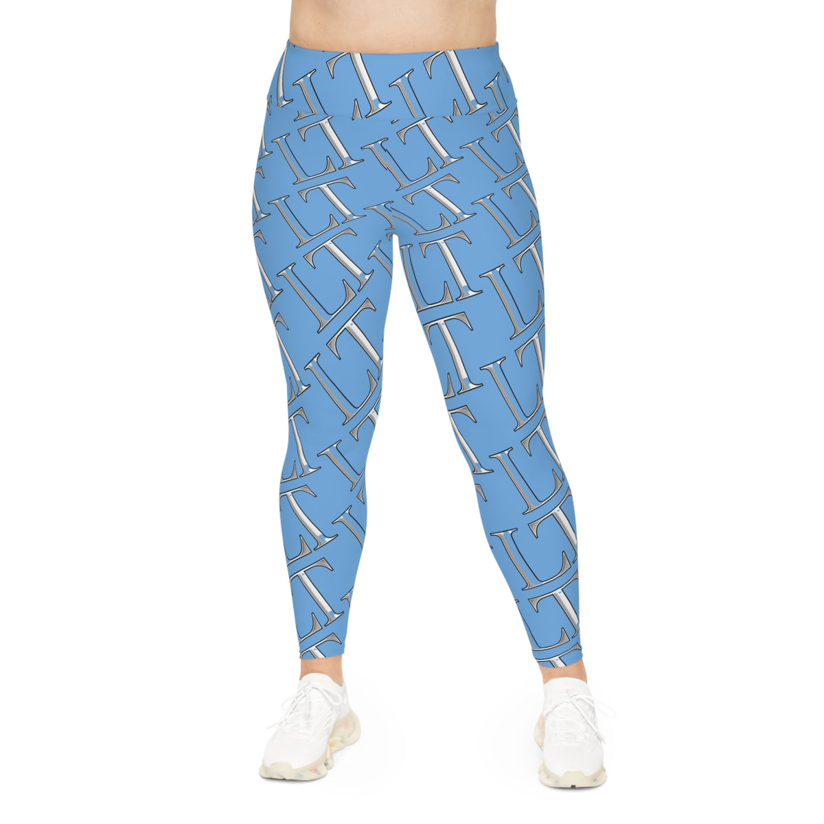 Plus Size Leggings — light blue Monogram All-Over Print
