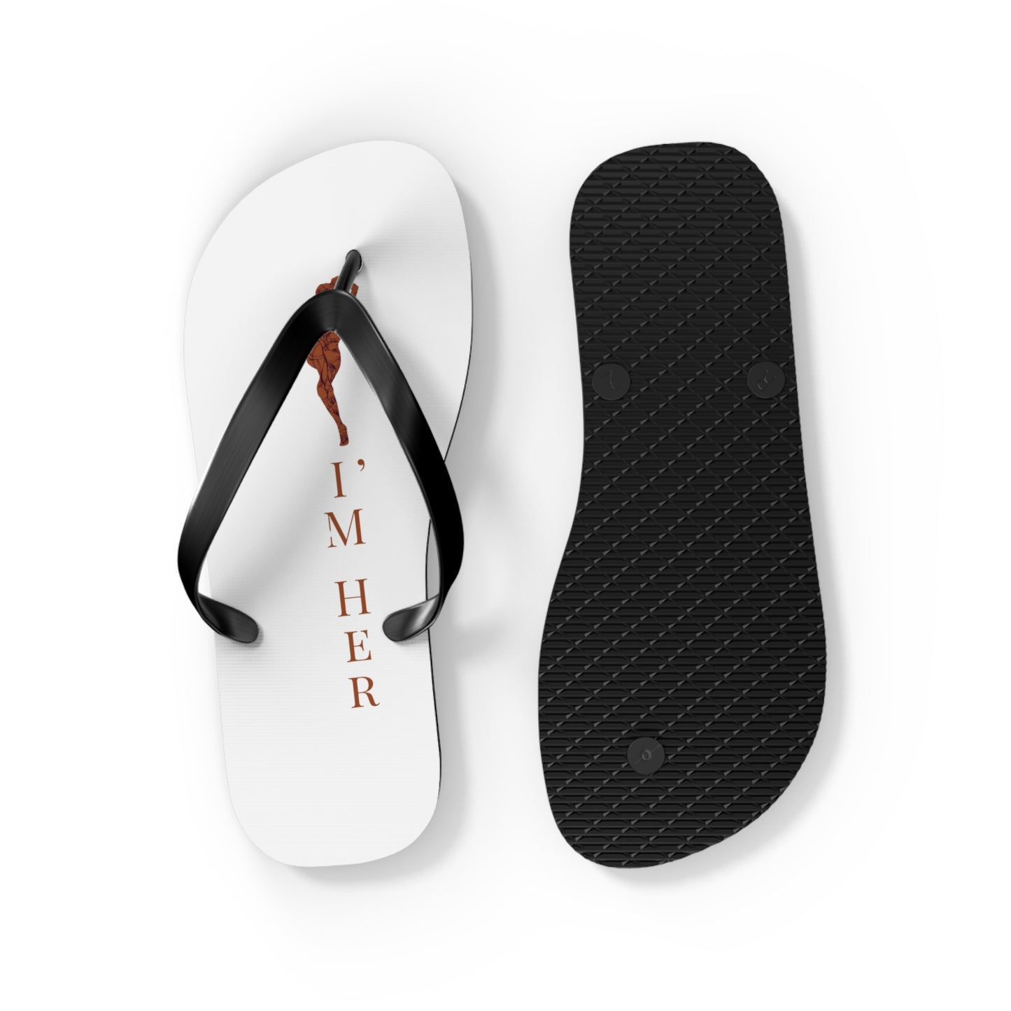Flip Flops — "I'M HER" white Beach Flip Flops with Braided Hair Design