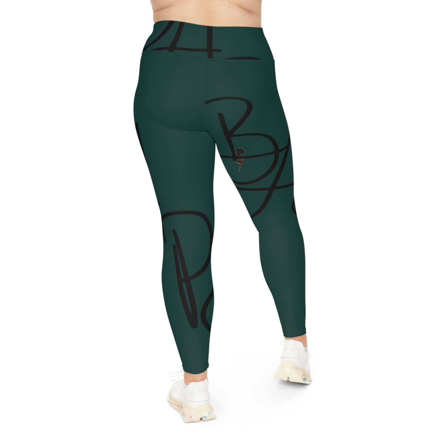 B.A.p.S-Plus Size Leggings — green Script Monogram All-Over Print