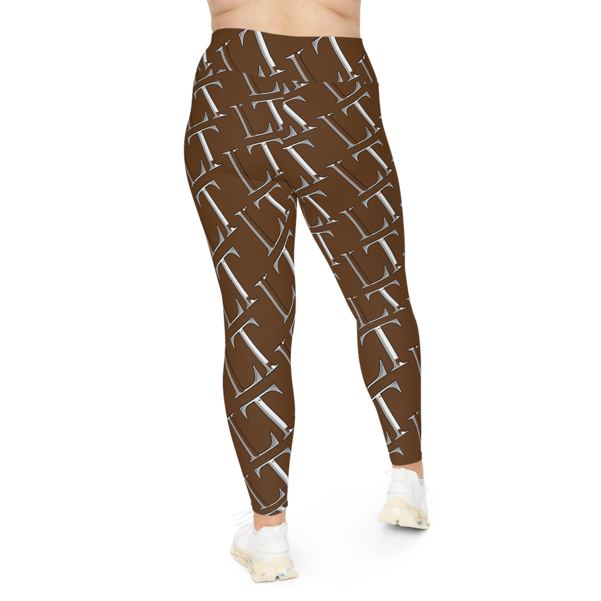 Plus Size Leggings — Brown Monogram All-Over Print