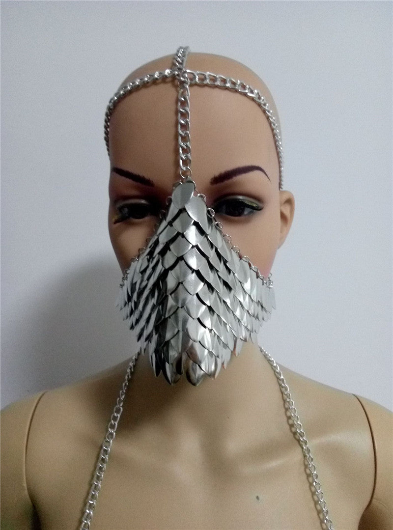 New Women's Punk Alloy Head Chain with Mask Design