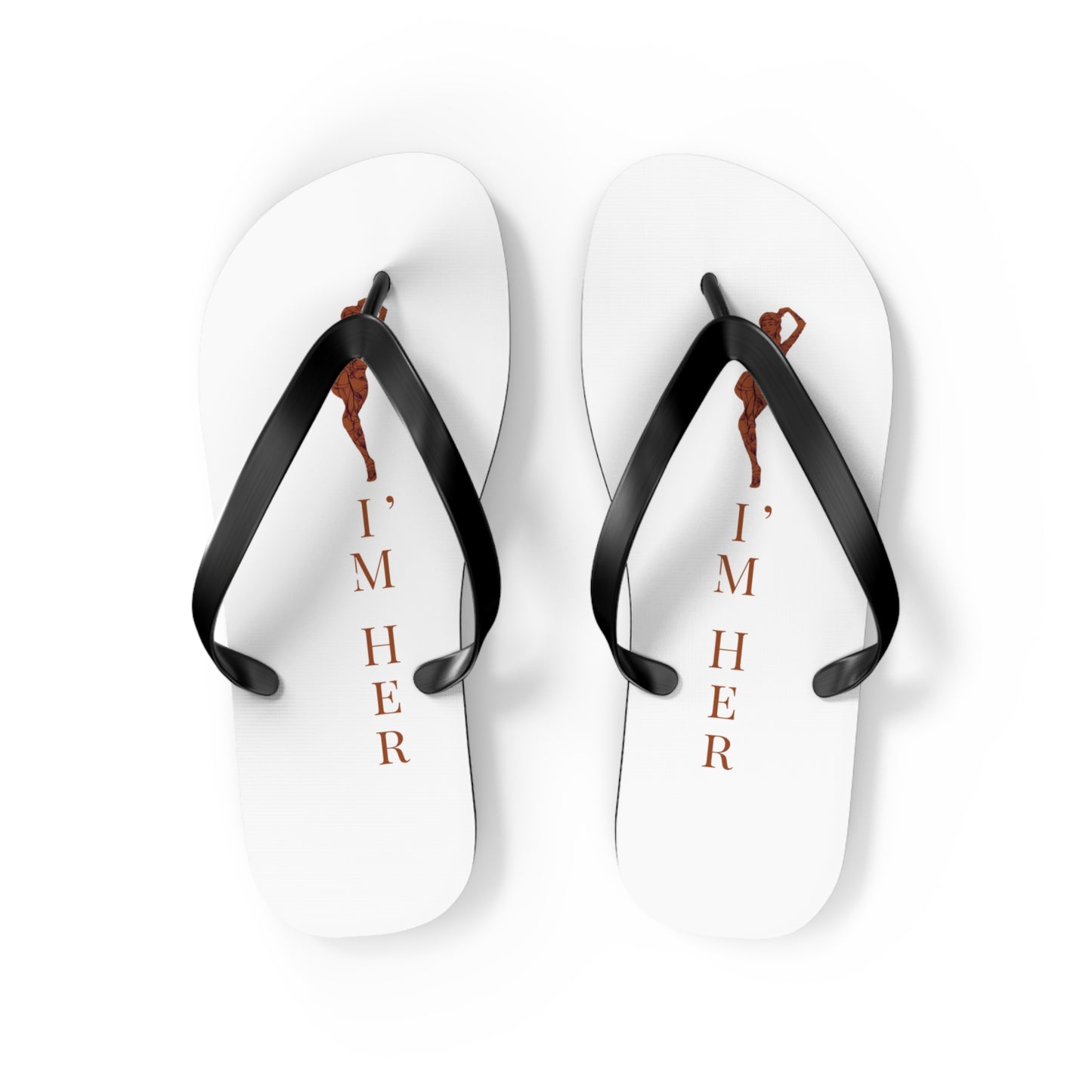 Flip Flops — "I'M HER" white Beach Flip Flops with Braided Hair Design