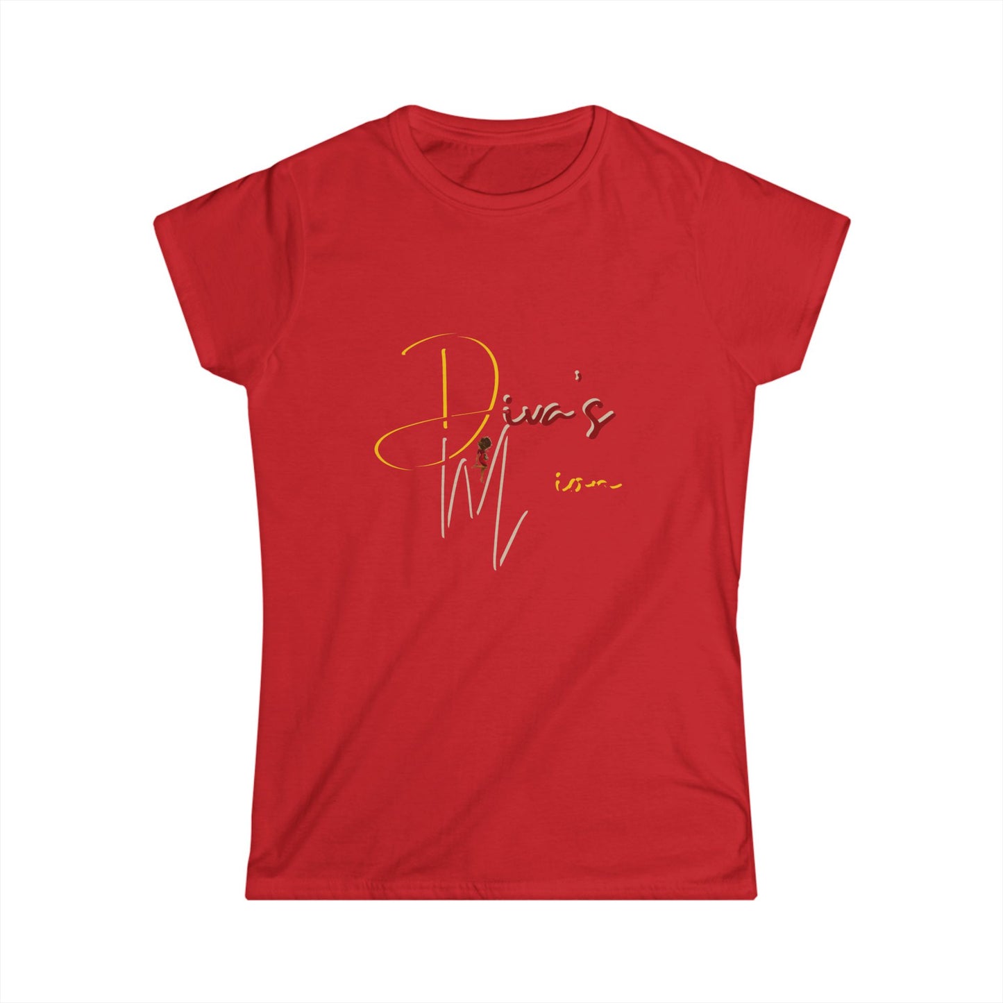 White Women's Tee - 'Diva's Mission' Script Logo Graphic