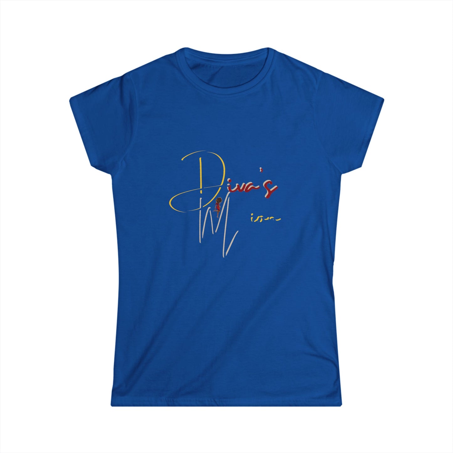 White Women's Tee - 'Diva's Mission' Script Logo Graphic