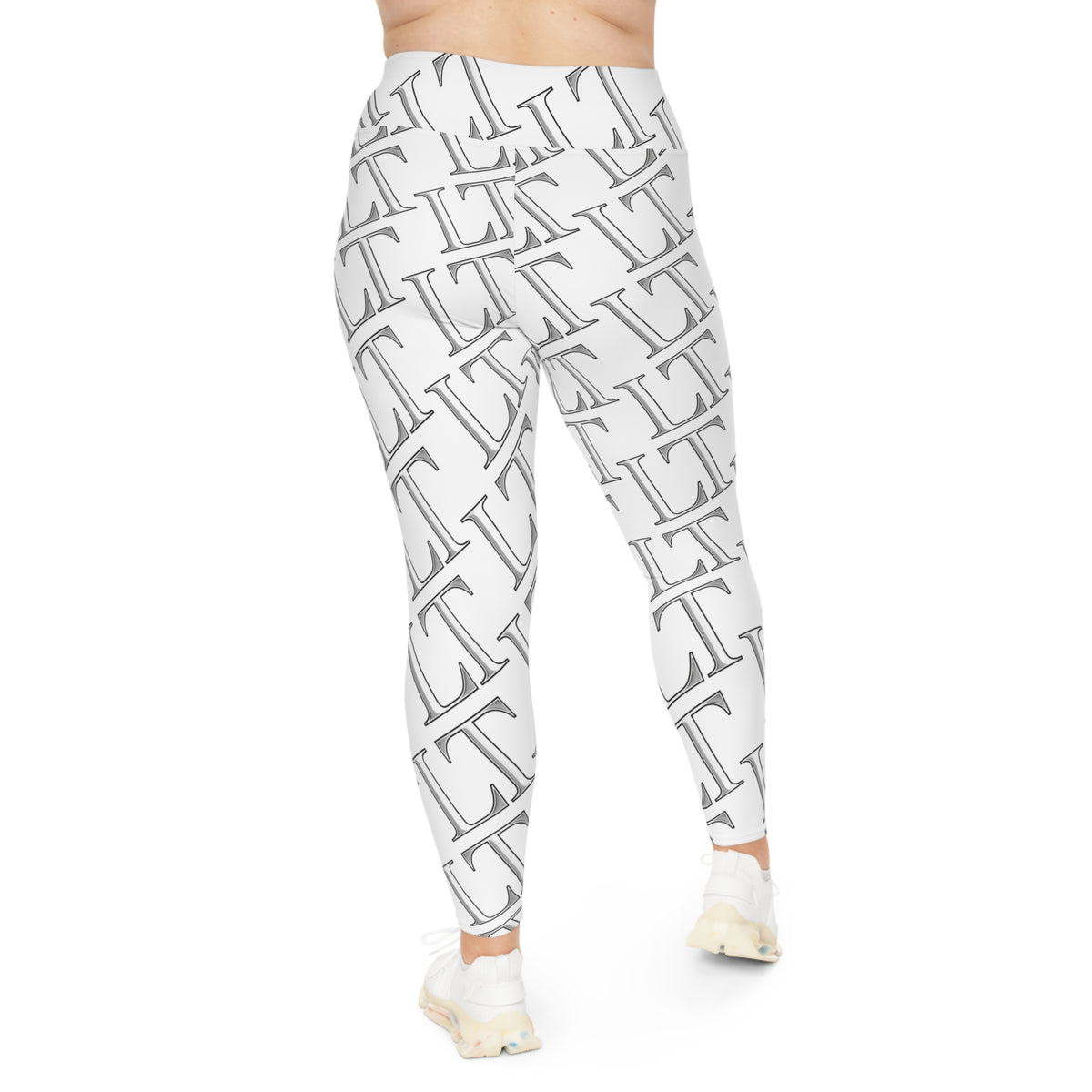Plus Size Leggings — White Monogram All-Over Print