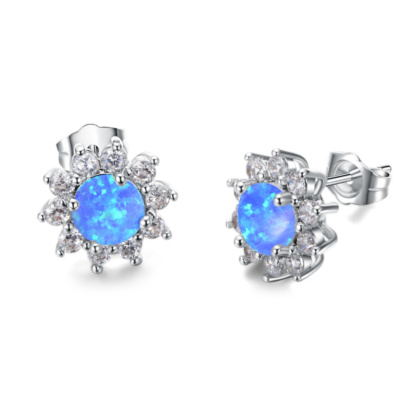 Fashionable Opal Stud Earrings in 925 Silver with Zirconia