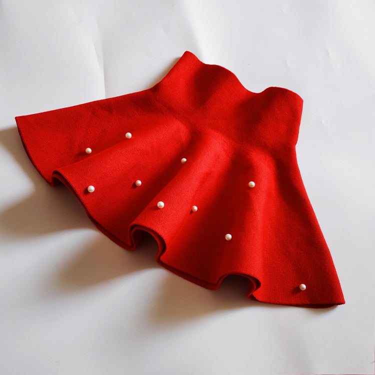 High Waist Knitted Pearl Umbrella Skirt for Girls