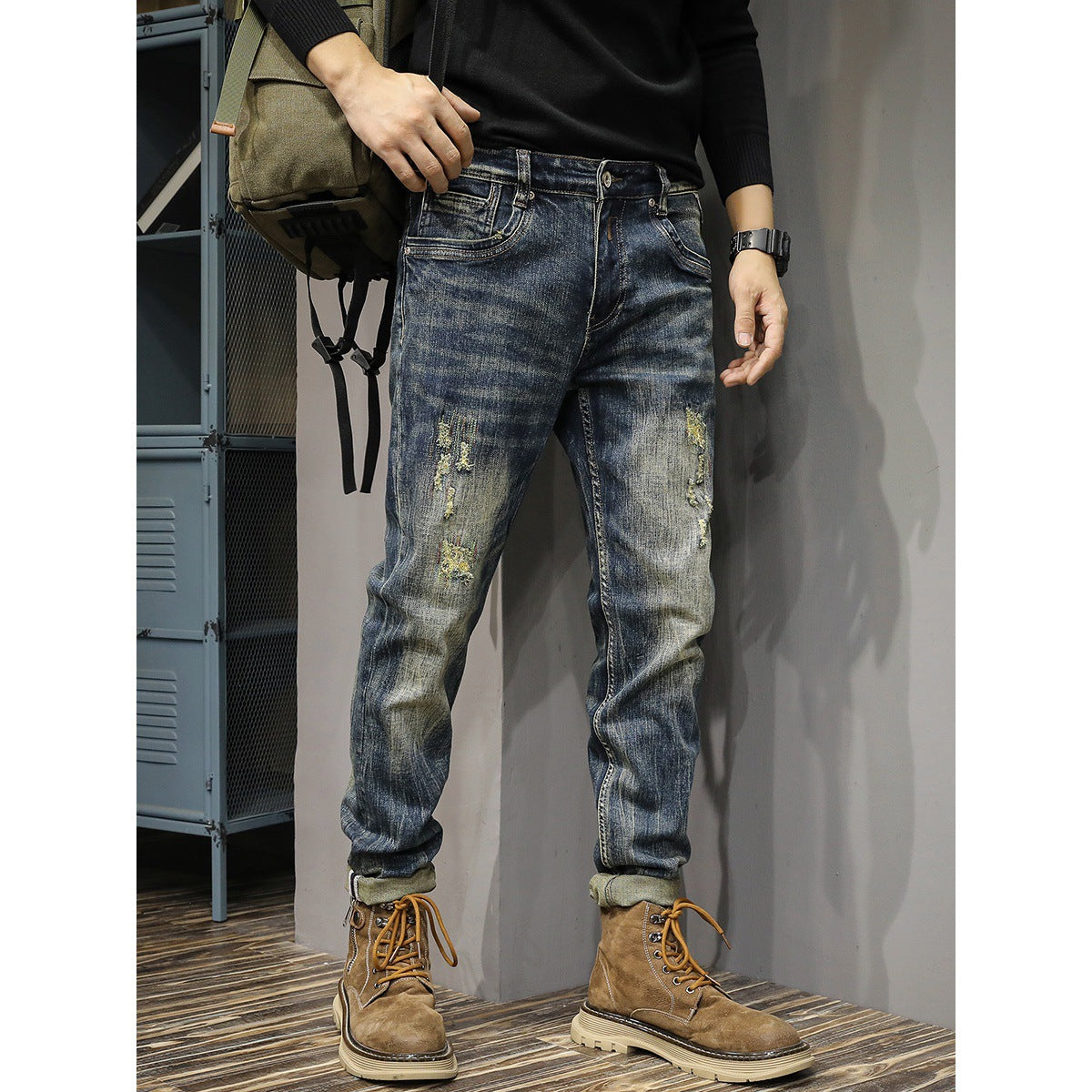 Ripped Denim Jeans and Long Denim Trousers