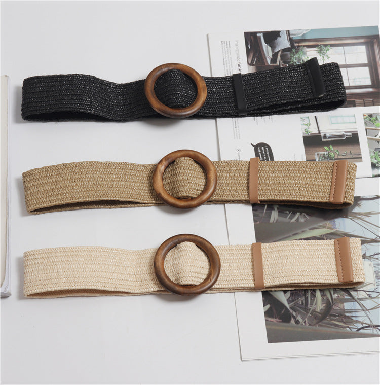 Bohemian Woven Belt with Round Buckle for Dresses