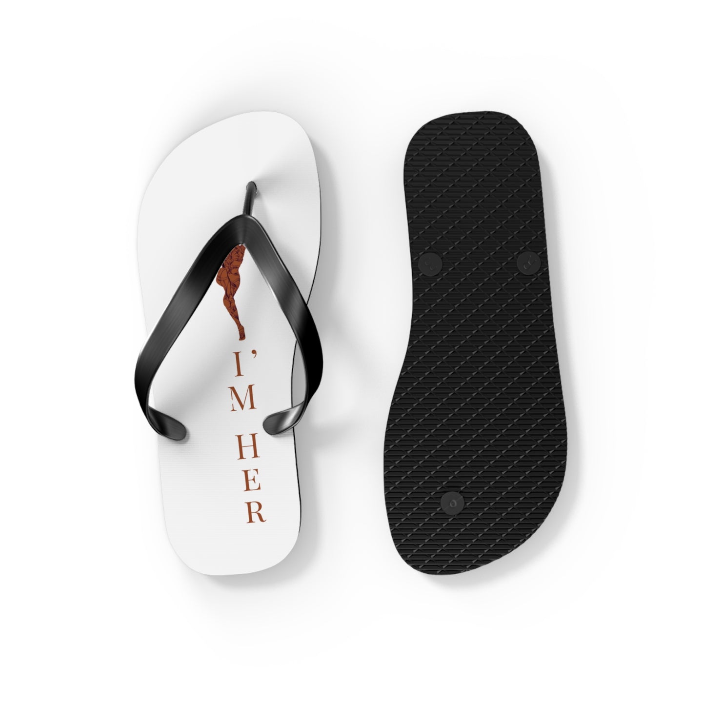 Flip Flops — "I'M HER" white Beach Flip Flops with Braided Hair Design