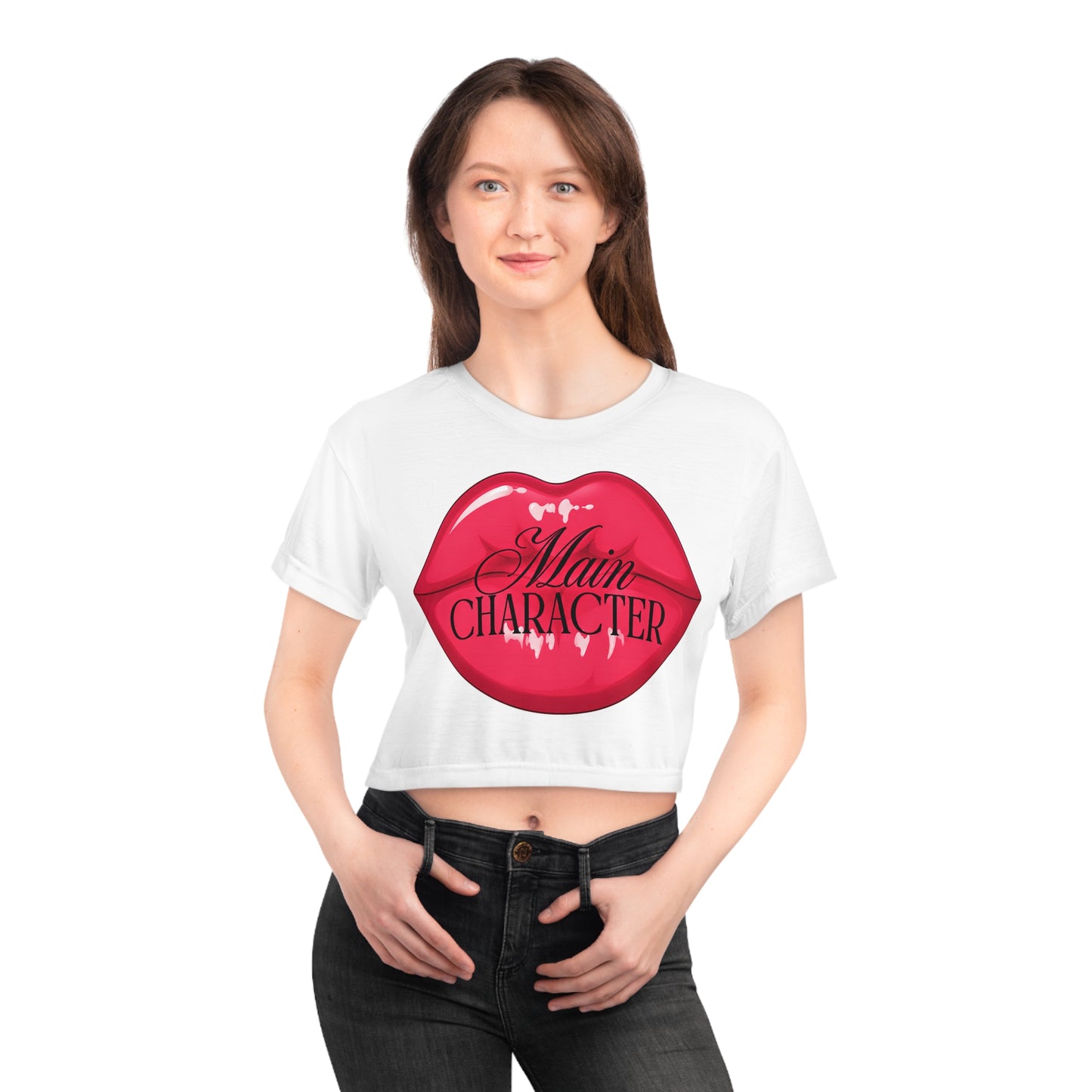 Main character Crop Tee — Bold Color Brush Script Feminine Pride Top