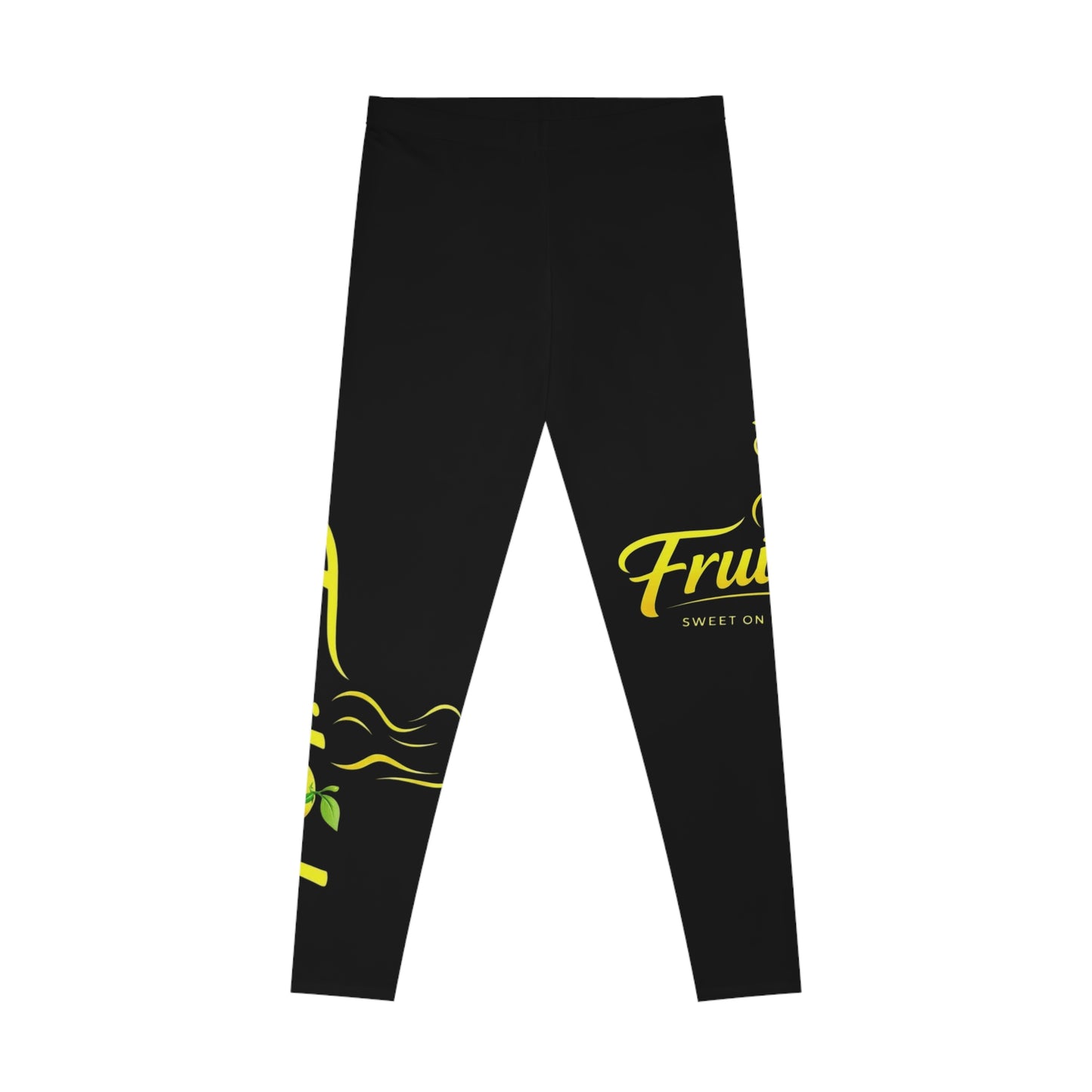 Fruitody Stretchy Leggings — Black Lemon Logo All-Over Print