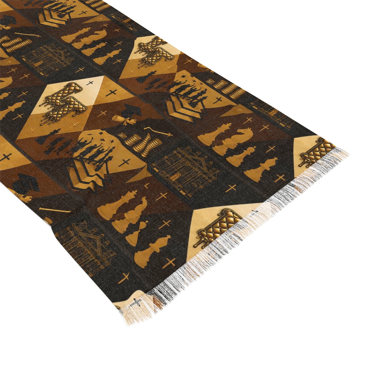 L&T-Autumn Chess Pattern Scarf — Warm Geometric Chessboard Design