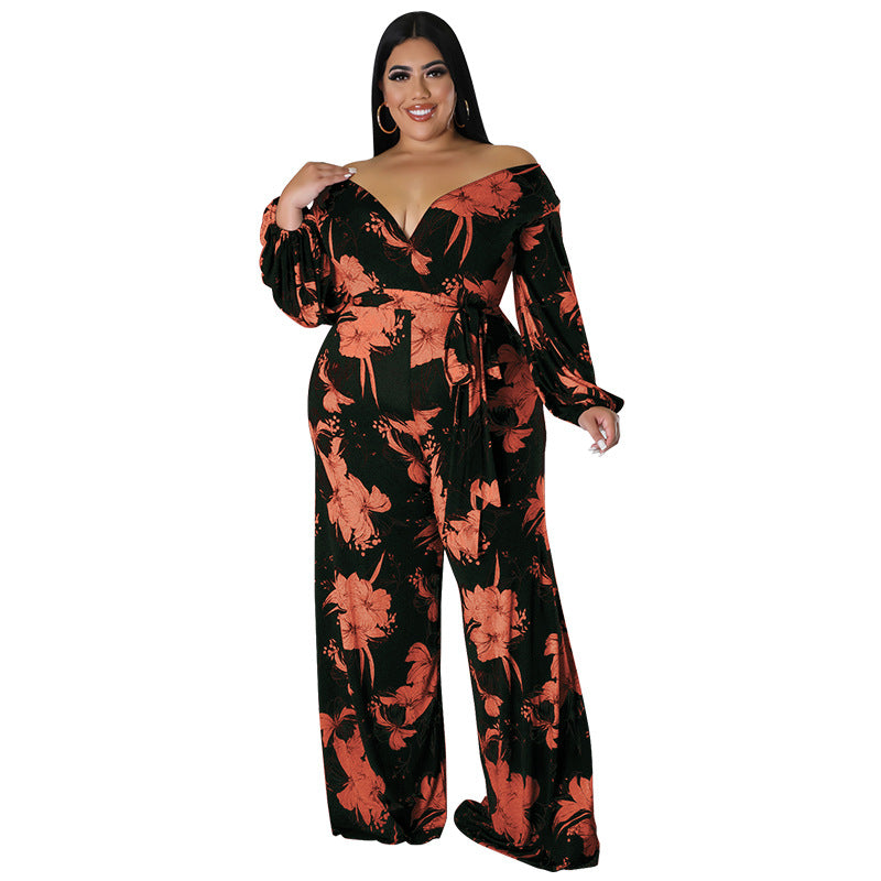 Plus Size 5XL Off Shoulder Floral Jumpsuit Outfit
