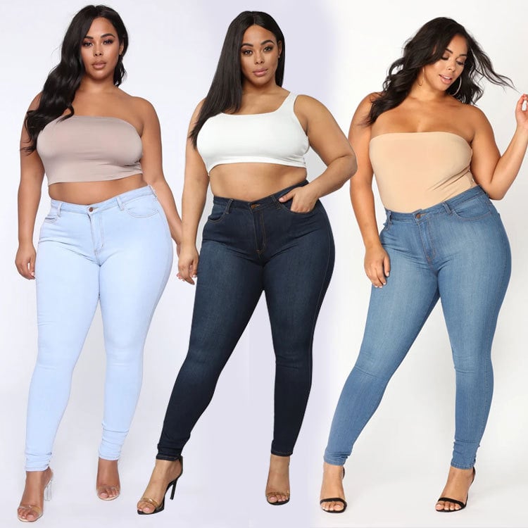Plus Size Women's High Elastic Denim Pencil Pants