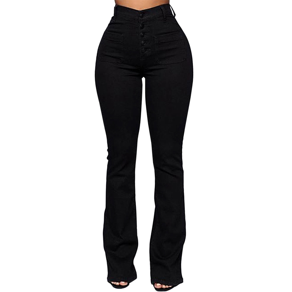 Ladies' Buttoned Patch Pocket Washed Jeans