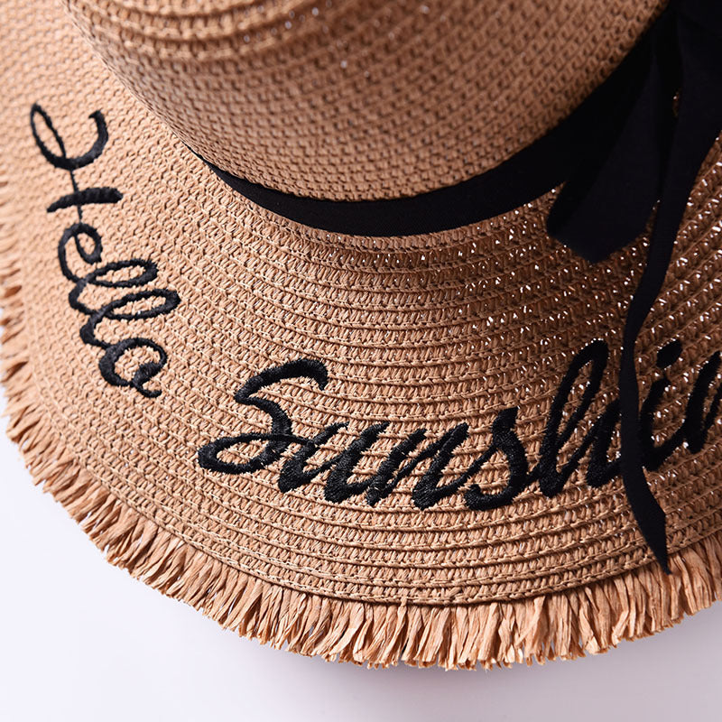 Embroidered Sun Hat for Women - Beach Wide Brim