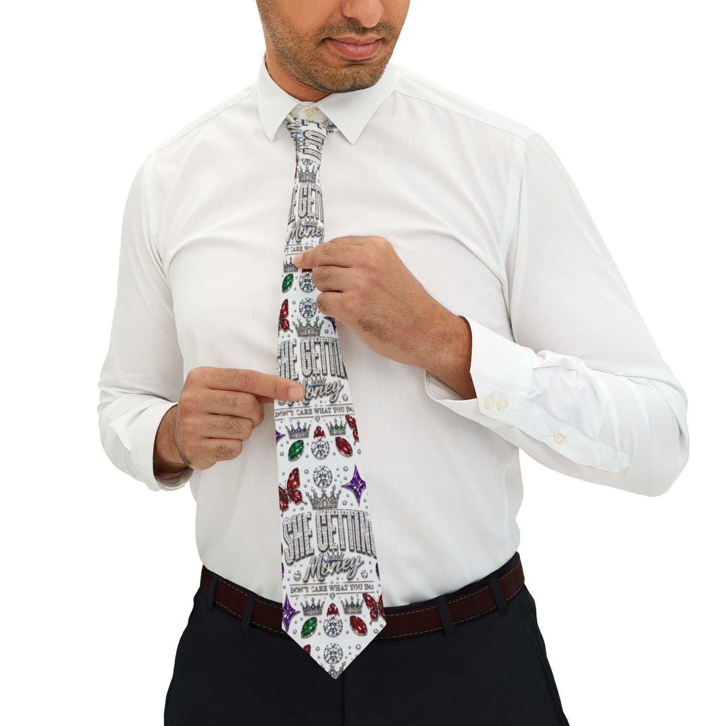She getting money Necktie — Festive Ornaments & 'Merry' Script Holiday Tie