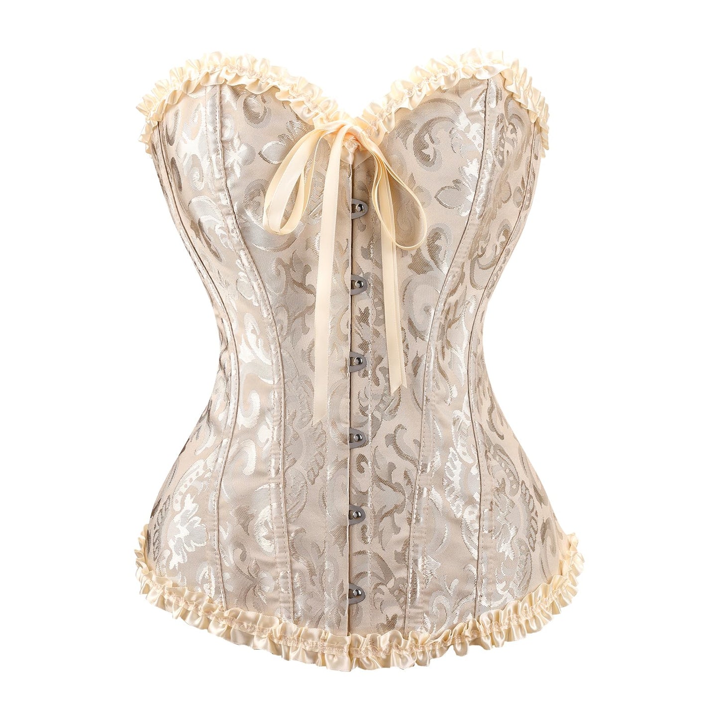 Demays Corset Tops for WomenBustier Shapewear LingerieLace Tied Tight Corset (US Alpha Large Regular Regular Beige)