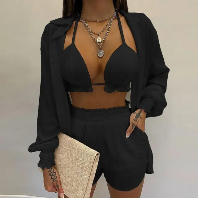 2026 Summer Women's Sexy Three-Piece Beach Outfit