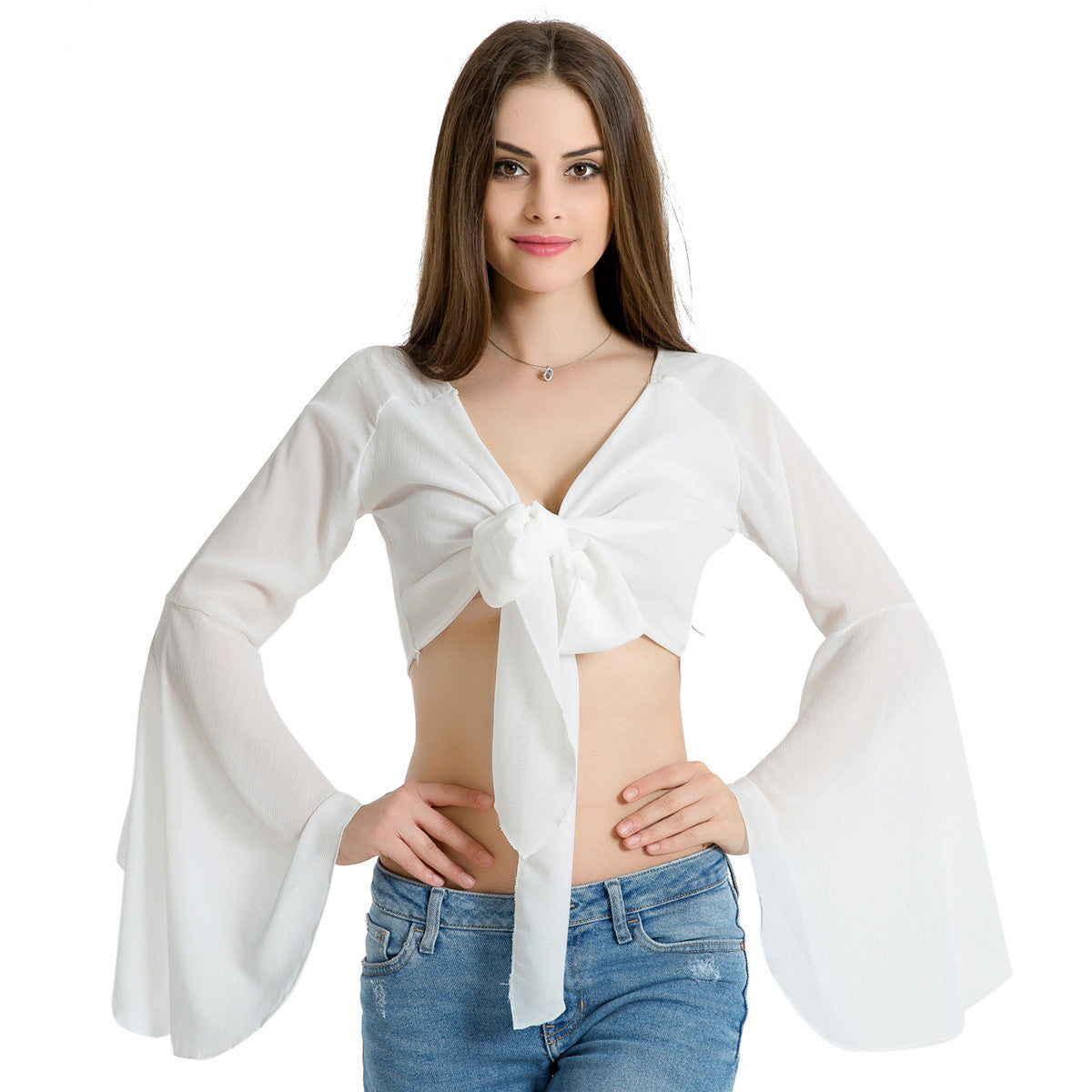 Spring Collection White Chiffon V-Neck Blouse